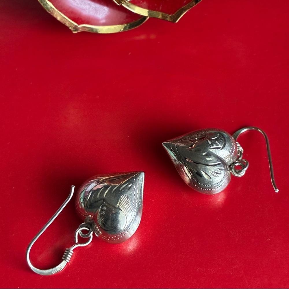 Silver Heart Earrings,925 Silver Earrings. - Picture 6 of 8